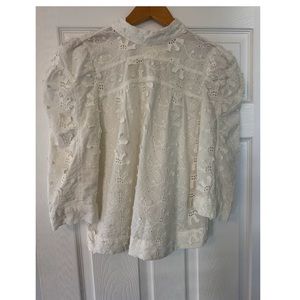 White Ruffled Puff Sleeve Blouse.